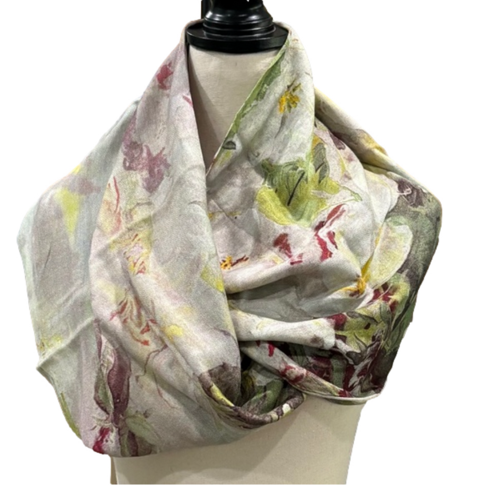 Anthropologie Bl*nk Gray Watercolor Floral Infinity Scarf